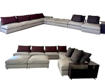 Flexform Groundpiece Leather And Linen Sectional