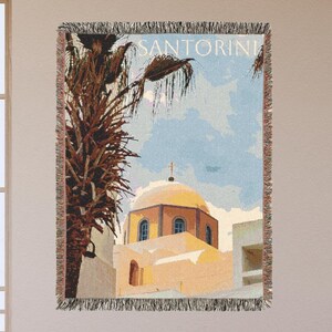 Santorini Oia Fira Greece Woven Blanket Travel Souvenir Wall Hanging Travel Memories Travel Decor Cotton Blanket