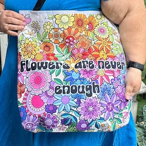 Blumen sind nie genug bunt floral Große 18x18 Einkaufstasche mit schwarzem Griff, Geschenk für sie, wiederverwendbare Tasche