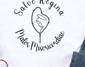 Salve Regina Rosary Tee, Catholic T-Shirt for Prayer, Gifts for Religious Occasions, Faith-Based Apparel, Cozy Everyday Wear, Mother Mary