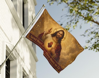 Bandiera cattolica del Sacro Cuore di Gesù / Abbi pietà di noi / Decorazione cattolica per la casa / Bandiera da esterno / Bandiera religiosa / Regalo cattolico 3x5