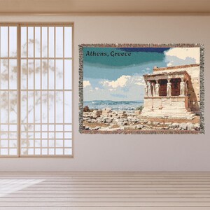 Erechtheion Caryatids Athens Greece Woven Throw Blanket | Acropolis Travel Photography | Ancient Greece Gift | Greek Temple Home Decor