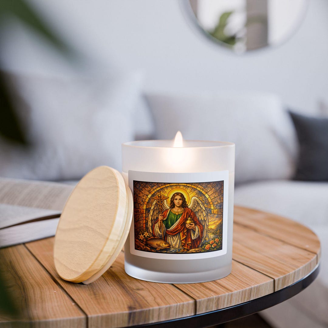 Archangel Raphael Stained Glass Candle | Catholic Healing Angel ...