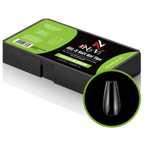 Nail Gel-X Natural Coffin Medium Tips Set - NeVi USA Premium Quality, 600 Tips in 12 Sizes - Complete DIY Nail Extension Kit
