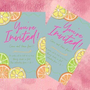 Editable Blue Birthday Invitation Template/ Canva / Colorful Fruit