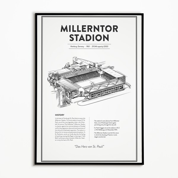 Millerntor Stadion Poster | St. Pauli Stadion| St. Pauli Millerntor Stadion Poster| Millerntor Stadion Fußball Wandkunst | Flexible Größen