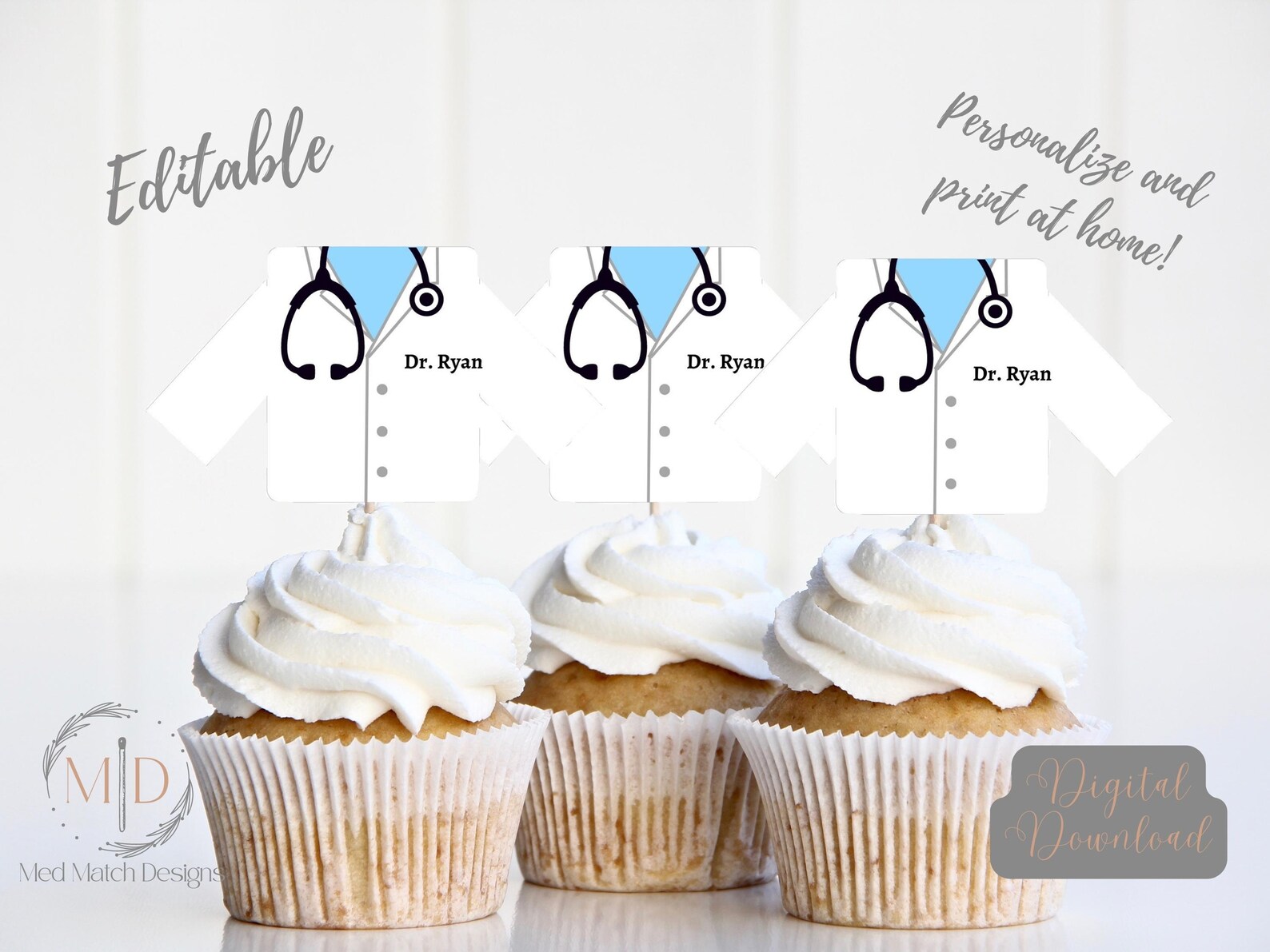 White Coat Cupcake Topper Customizable Cupcake Toppers Etsy