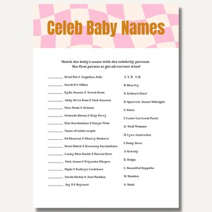 Baby Shower Game, Celebrity Baby, Retro, 70s, Printable Games, Instant Download, Gender Neutral, Baby Party, Modern Baby Games