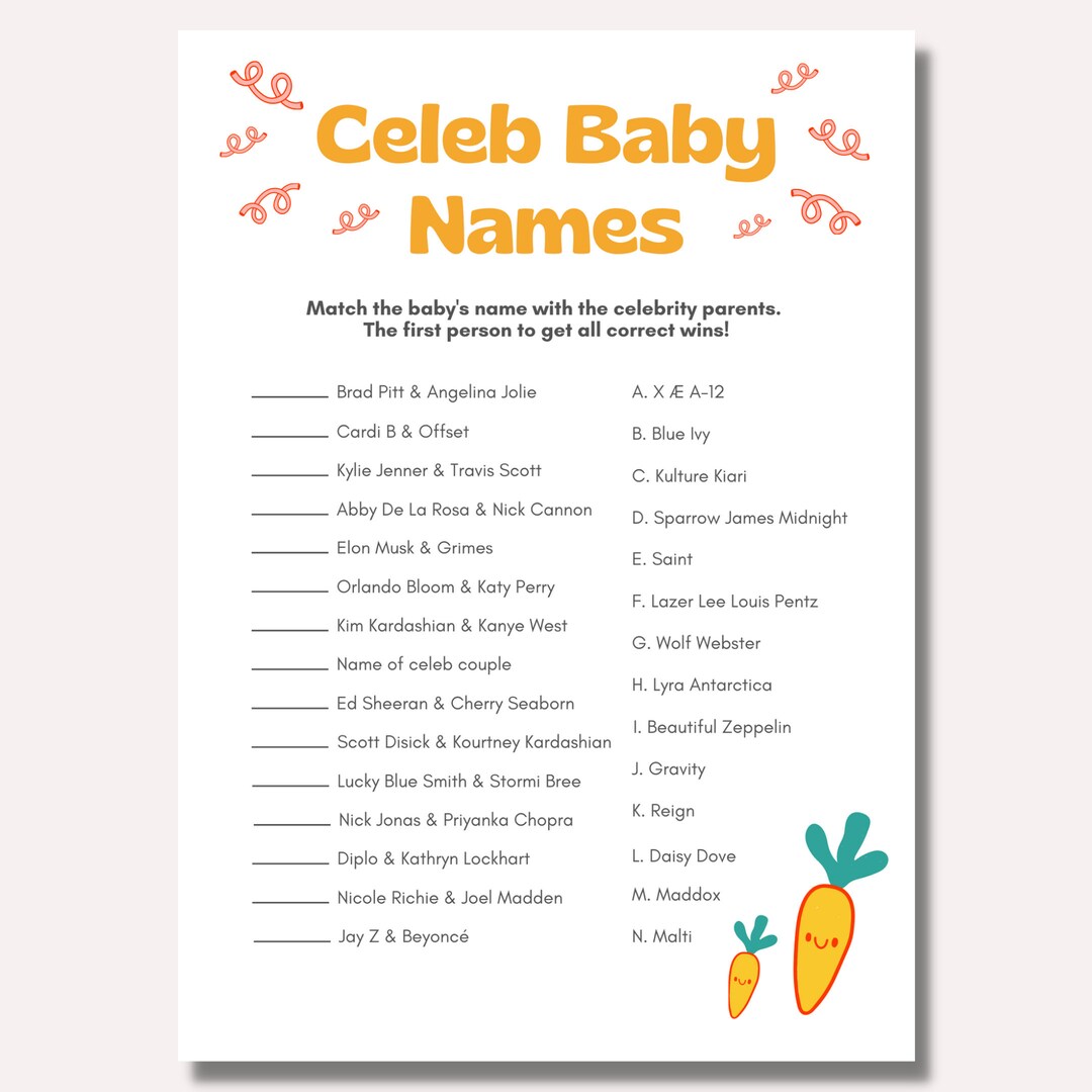 Baby Shower Game, Celebrity Baby, Character, Printable Games, Instant