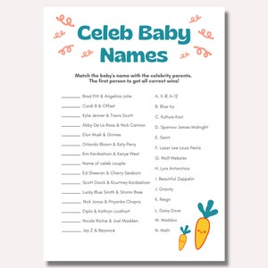 Baby Shower Game, Celebrity Baby, Character, Printable Games, Instant Download, Gender Neutral, Baby Party, Modern Game