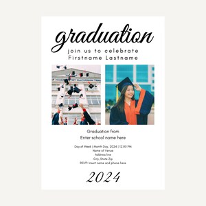 2024 Afstudeeruitnodigingskaart CANVA-sjabloon, Senior uitnodigingskaart, Afstudeerfeestsjabloon, Afdrukbare bewerkbare Instant Download