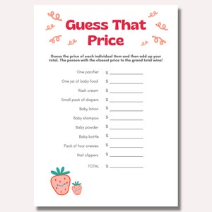 Baby Shower Game, Price is Right, Character, Printable Games, Instant Download, Gender Neutral, Baby Party, Modern Baby Games