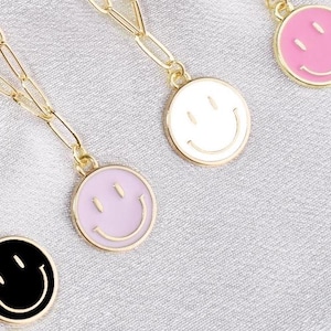 Happy smiley face necklace,14K Gold Plated Paperclip Necklace , Smile Charm,Preppy Jewelry  Trendy Necklace gift for Her