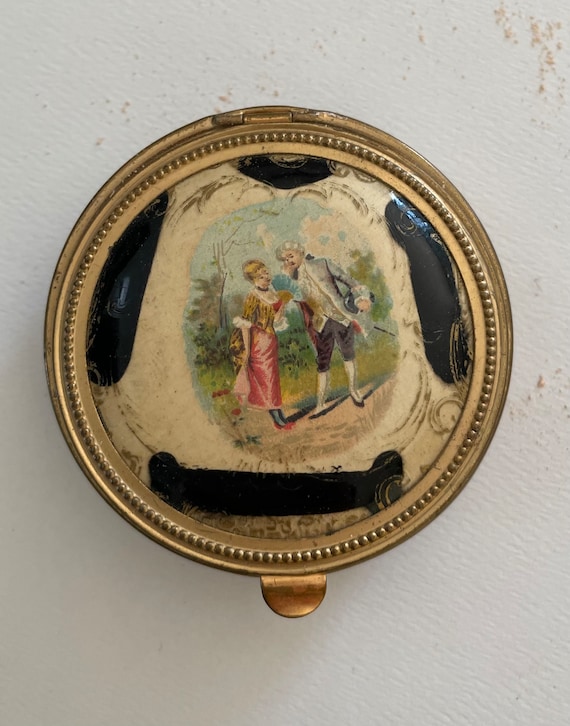 Antique Powder Box Miniature Portrait Scene on th… - image 1