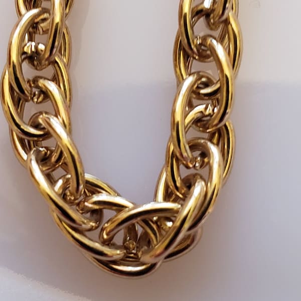 Vintage Vendome Signed Polished Gold Plated Chain Link 24 " inch Necklace
