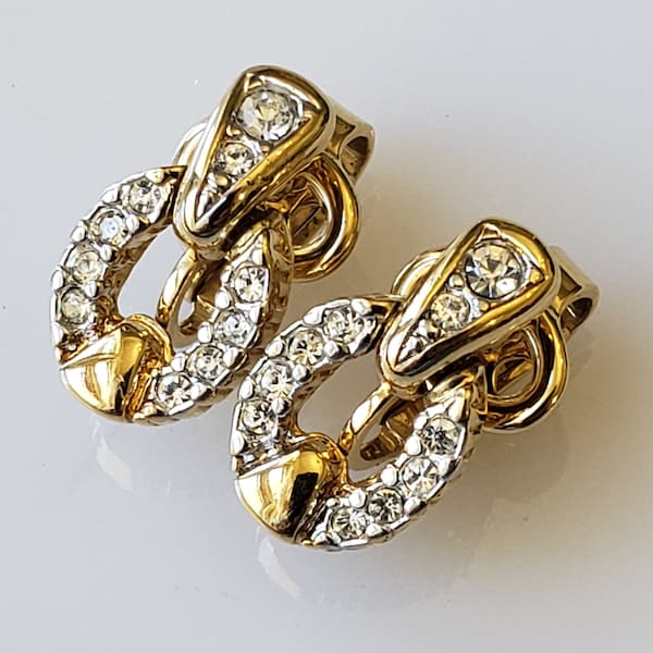 Nina Ricci Paris French Designer 22K Tripled Gold Plated Clear Austrian Crystal Stunning Clip On Earrings High End Fashion Jewelry