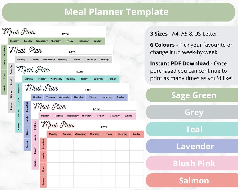 Printable Meal Plan Templates, Printable Shopping List, Groceries ...