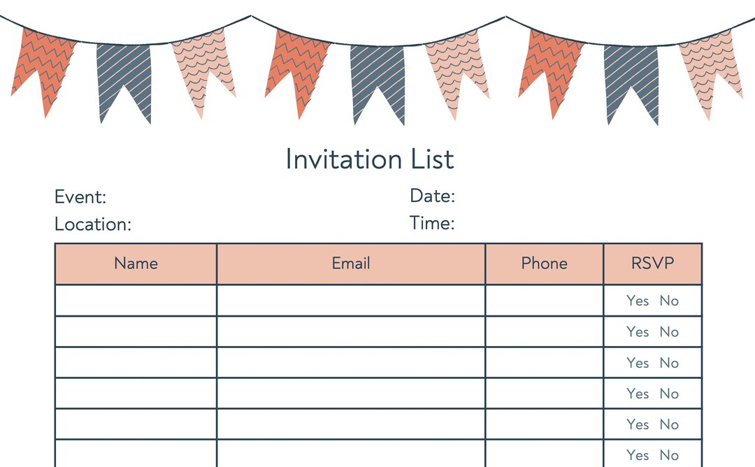 Instant Download Invitation List for Bridal Brunch Invitation Template