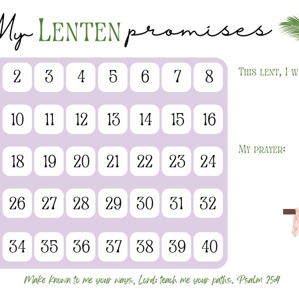 Instant Download Lent Countdown - 40 Day Lent Checklist - Lent Prayer - Catholic Printable - Prayer Printable - Lent