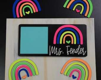 Sticky Note Holder Teacher Gift/Office/Desk Neon Rainbow
