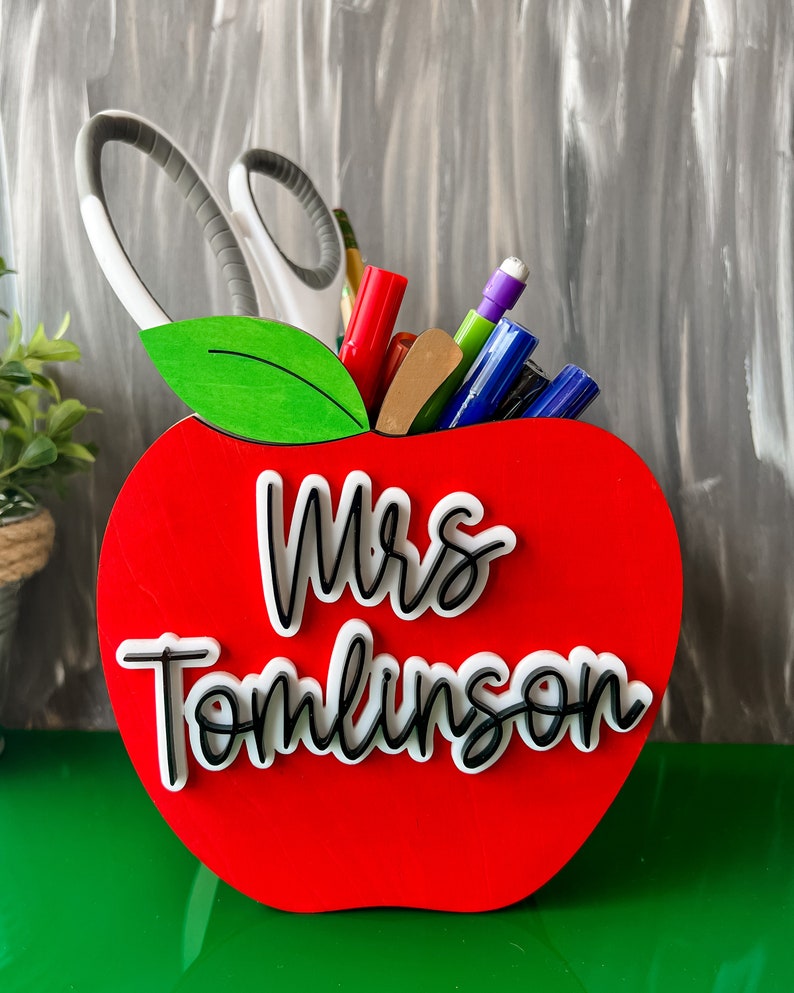 Teacher Gift Apple Pencil Holder Desk Organizer image 1