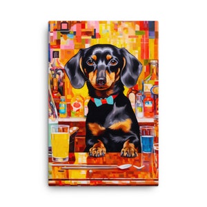 Daschund Home Bar Wall Canvas Decor, divertido arte de pared Daschund, bar, cocina y decoración de la pared de la cueva del hombre, envolturas de lienzo Daschund, regalo para perros