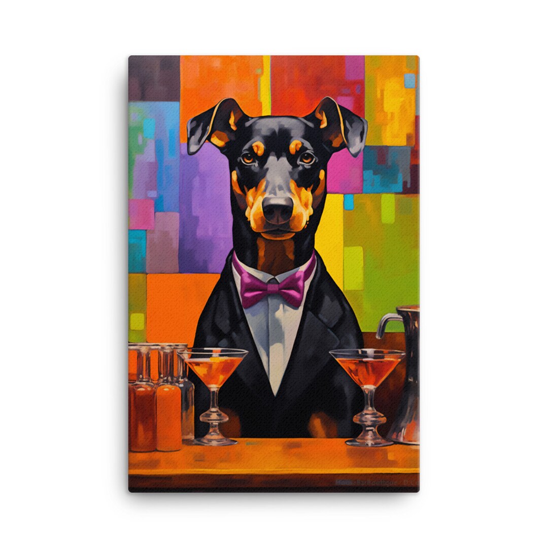 Doberman Pinscher Wall Canva Decor, Funny Doberman Wall Art, Bar