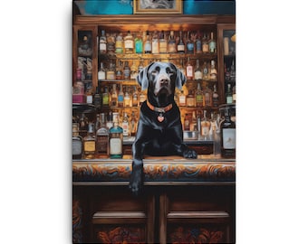 Labrador Dog Home Bar Wall Canvas Decor, Divertido arte de la pared de Labrador, Bar, Cocina y decoración de la pared de la cueva del hombre, Envolturas de lona de Labrador, Regalo para perros