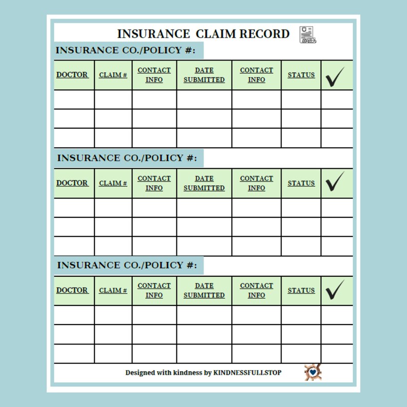 Insurance Claim Tracker | Medical Expense Log, Caregiver Organizer (PDF ...