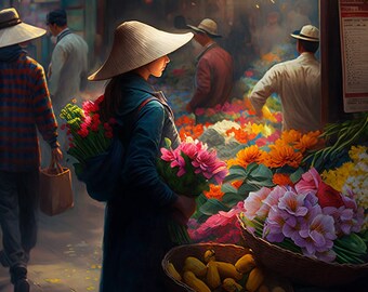 Flower Market Digital Print for hallway, living room, office