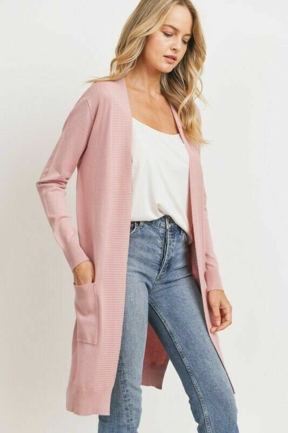 Mauve Solid Open Closure Light Knit Sweater Pocket Casual Drape Duster Womens Casual Cardigan Spring Summer Etsy