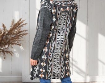 Vintage KANATA Hand Knit Chunky Cowichan Inspired Sweater Jacket