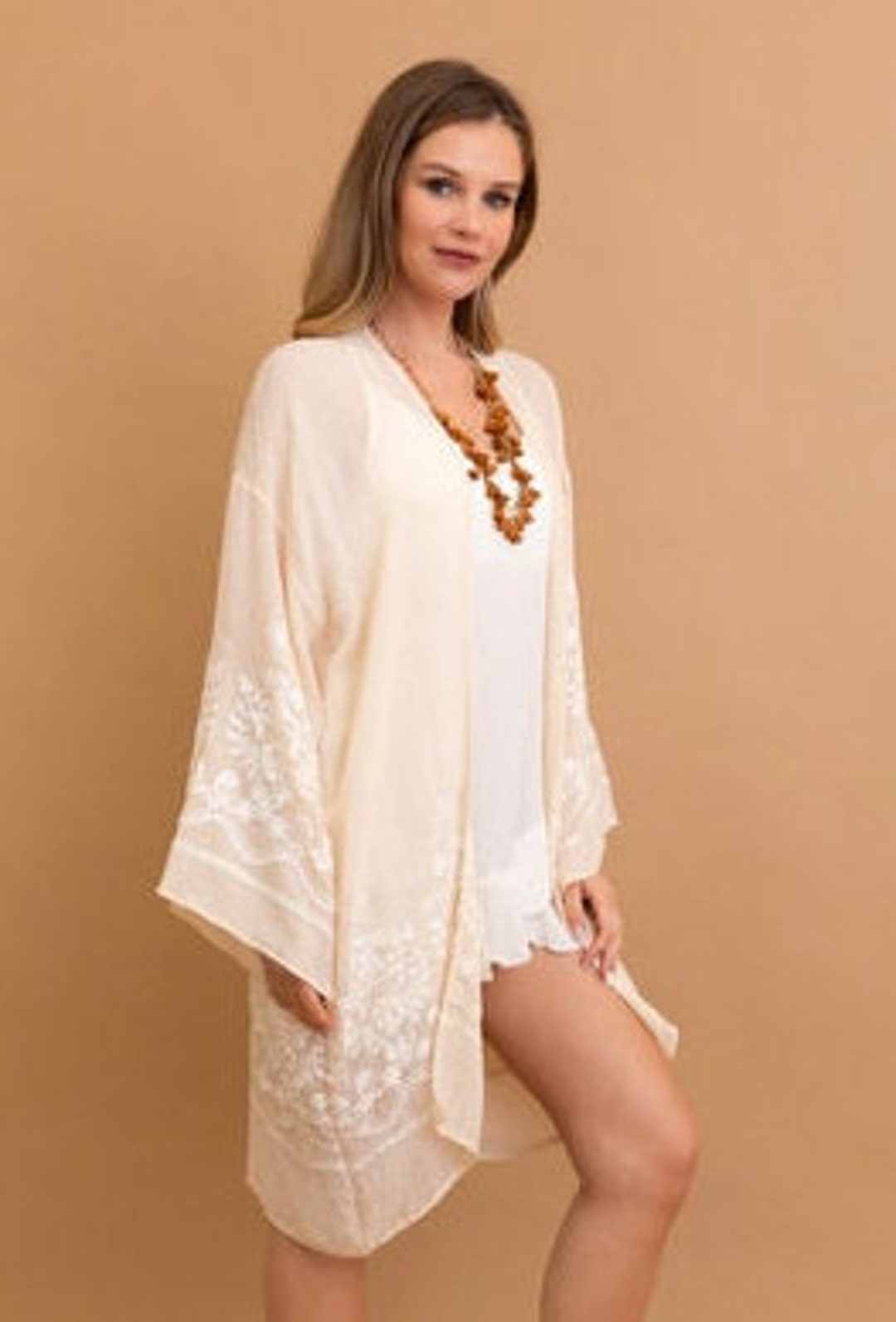Embroidered Floral Vine Lightweight Kimono main image 1