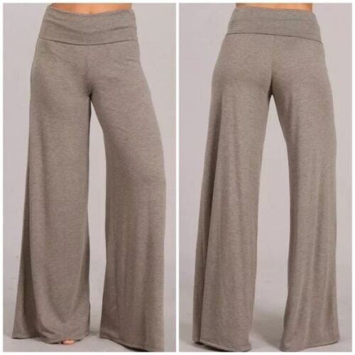 Wide Leg Lounge Pants With a Foldover Waist, Low Rise, High