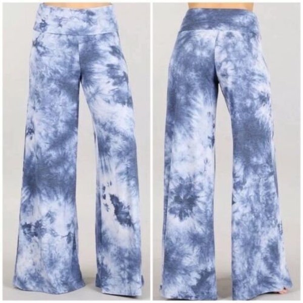 Blue Boho Wide Leg Relaxed Palazzo Lounge Pants Womens Casual Women's Spring Summer Soft Stretch