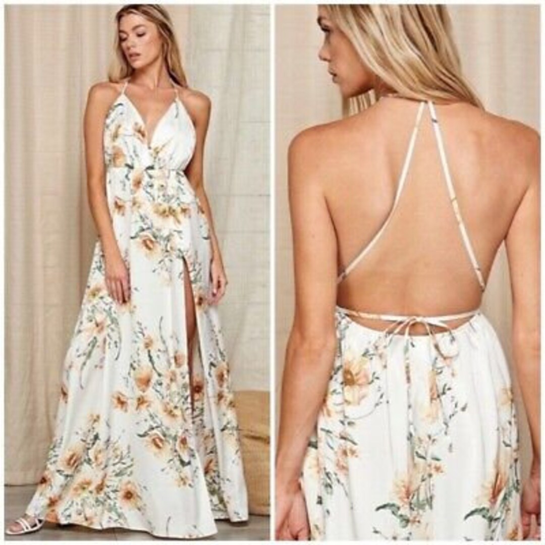 Watercolour Print Halter Maxi Dress Open Back Summer Holiday main image 1