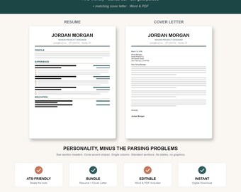 Distinctive ATS Resume Template | Teal Coral Accents (Word/PDF)