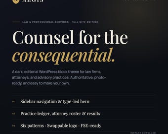 Dark Modern WordPress Website Theme | Elegant Editorial Block Theme for Business, Agency, Portfolio & Professional Brands