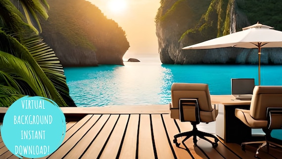 Beach Office Background Zoom Background Tropical Virtual - Etsy
