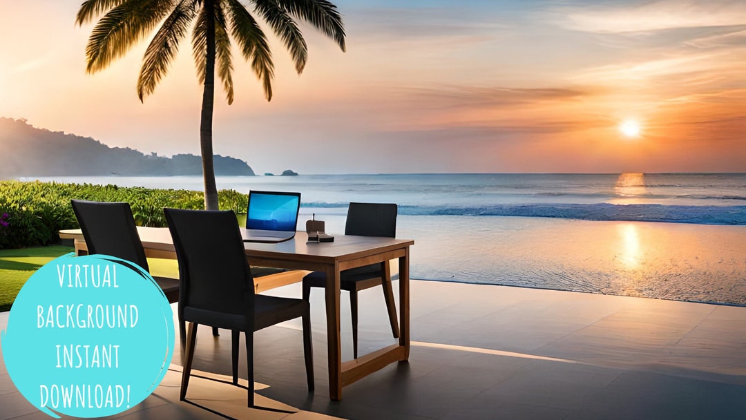 Tropical Virtual Background, Zoom Background, Beach Office Background