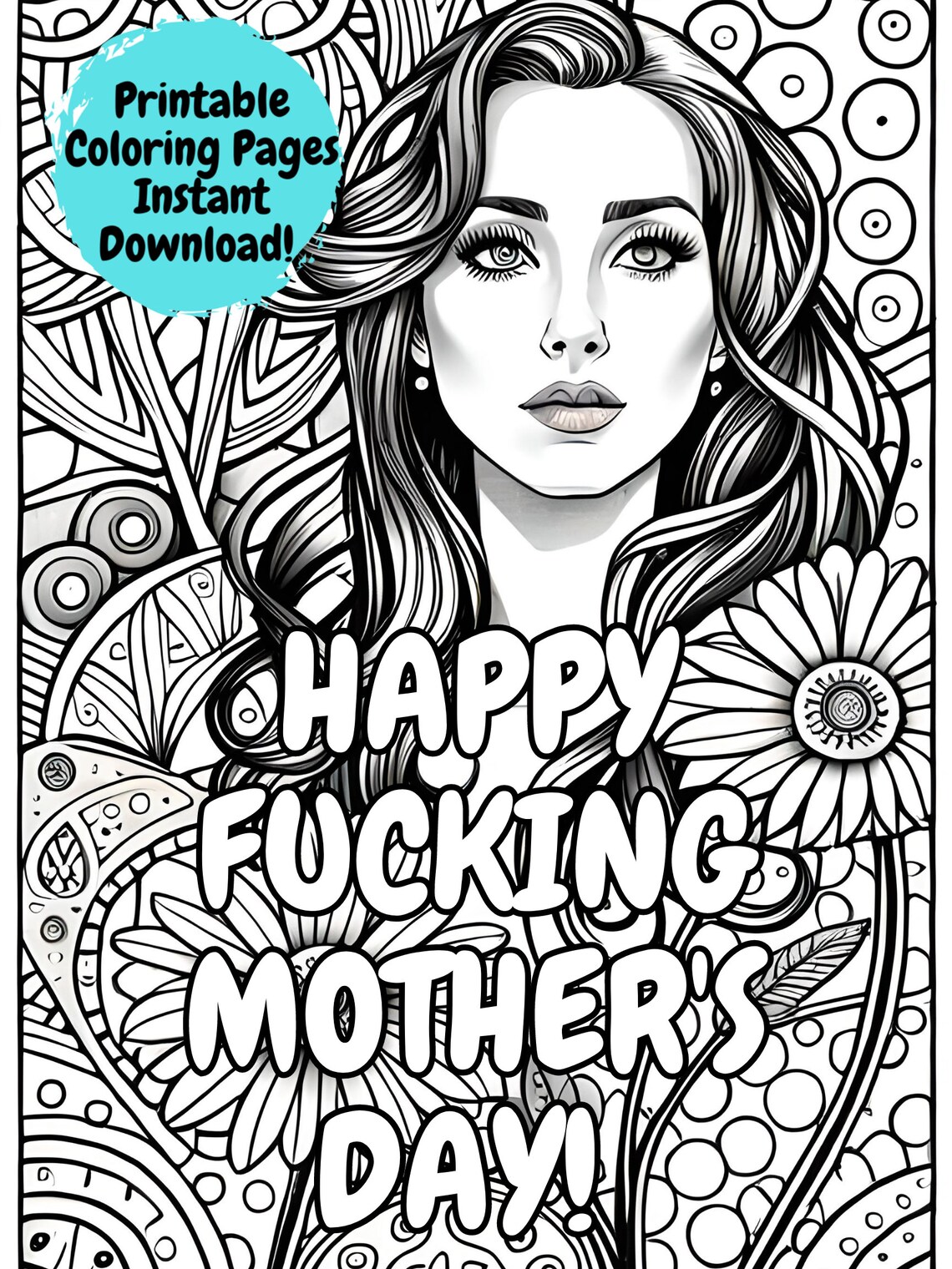 Mothers Day Coloring Book, Printable Coloring Pages, Adult Mother's Day