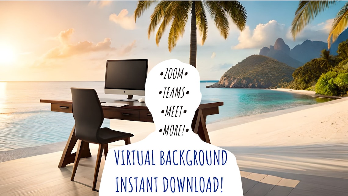 Tropical Zoom Background, Beach Office Background, Tropical Virtual