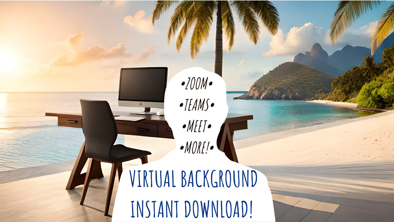 Tropical Zoom Background, Beach Office Background, Tropical Virtual