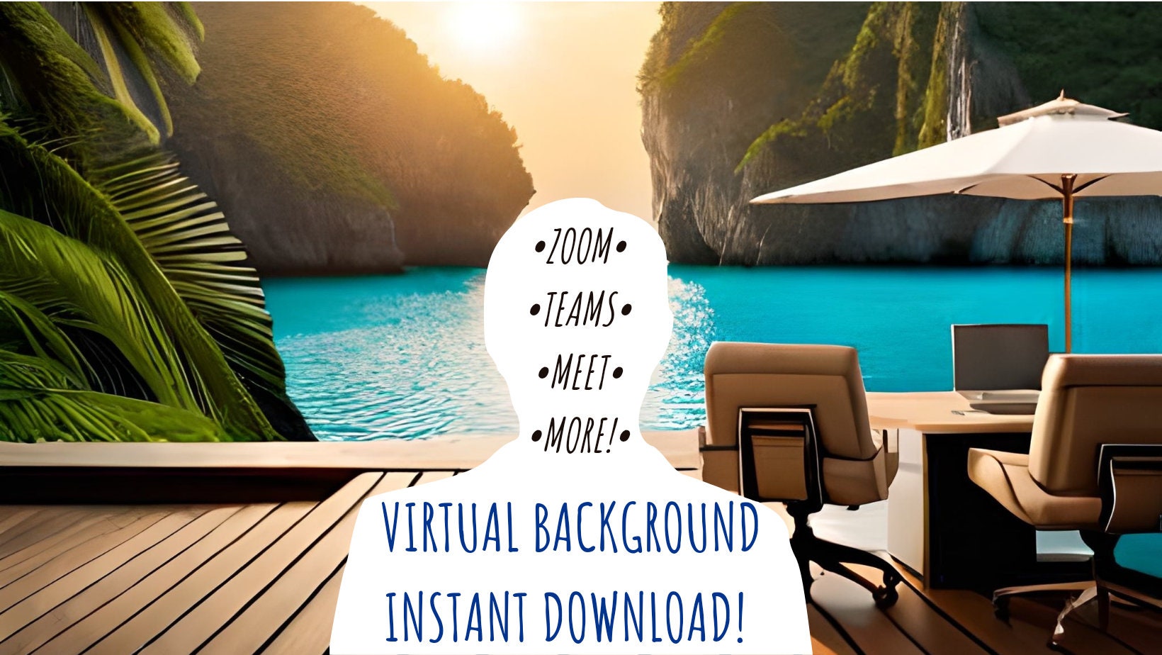 Beach Office Background Zoom Background Tropical Virtual - Etsy
