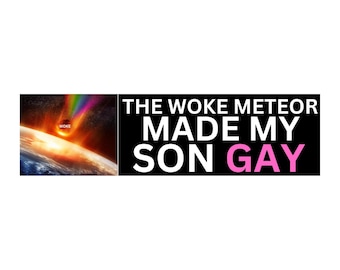 The Woke Meteor Made My Son Gay Sticker or Magnet, Funny Political Meme Decal