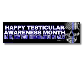 Funny Testicular Awareness Sticker or Magnet, Your or You're Grammar Joke, Thin Blue Line Skull Decal, Adult Humor Novelty Gift for Men
