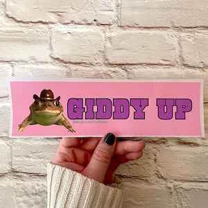 Giddy Up Cowboy Frog | 8.5&quot; x 2.5&quot;  | Satire | Gen Z Humor | Bumper Sticker OR Magnet Premium Weather-proof Vinyl