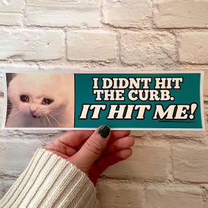 I didn&#39;t hit the curb - it hit ME!   | 8.5&quot; x 2.5&quot; | Satire | Gen Z Humor | Bumper Sticker OR Magnet Premium Weather-proof Vinyl