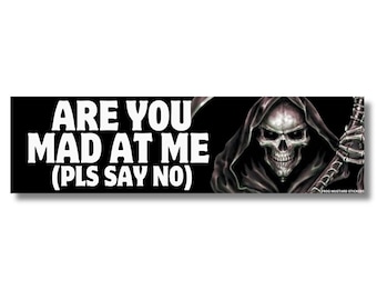 Are You Mad at Me (Pls Say No) Skeleton | Weatherproof Sticker or Magnet, Funny Meme Car Decal, Waterproof Vinyl Gag Gift Idea
