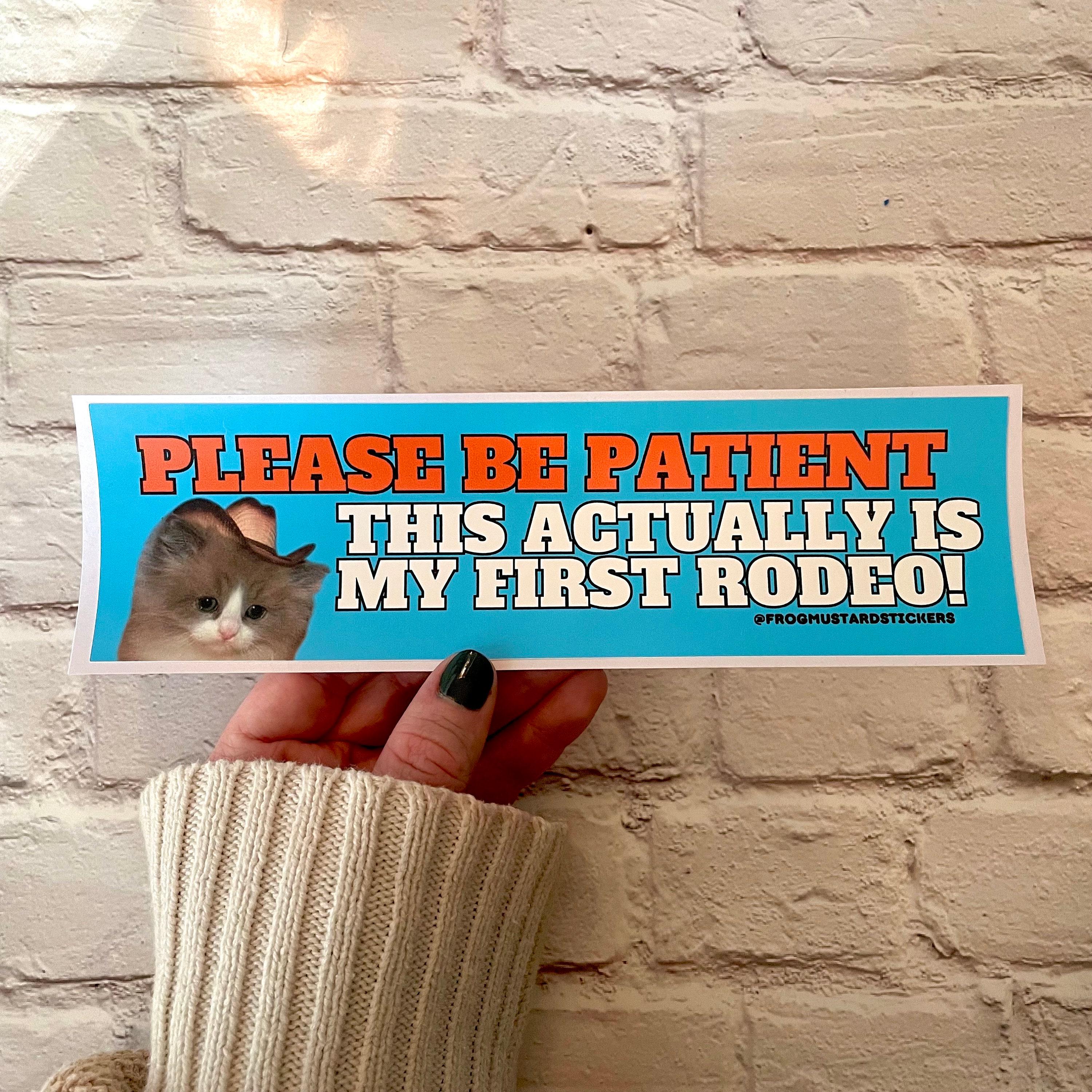 Please Be Patient This Is My First Rodeo Cowboy Cat Sticker or Magnet
